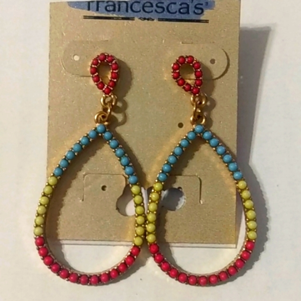 Francesca's Multicolored Drop Earrings with Red Yellow Blue Stones